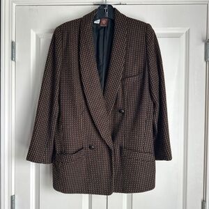 Vintage Anne Klein Blazer Women’s sz10 Brown Black Wool Tweed 90s Business
